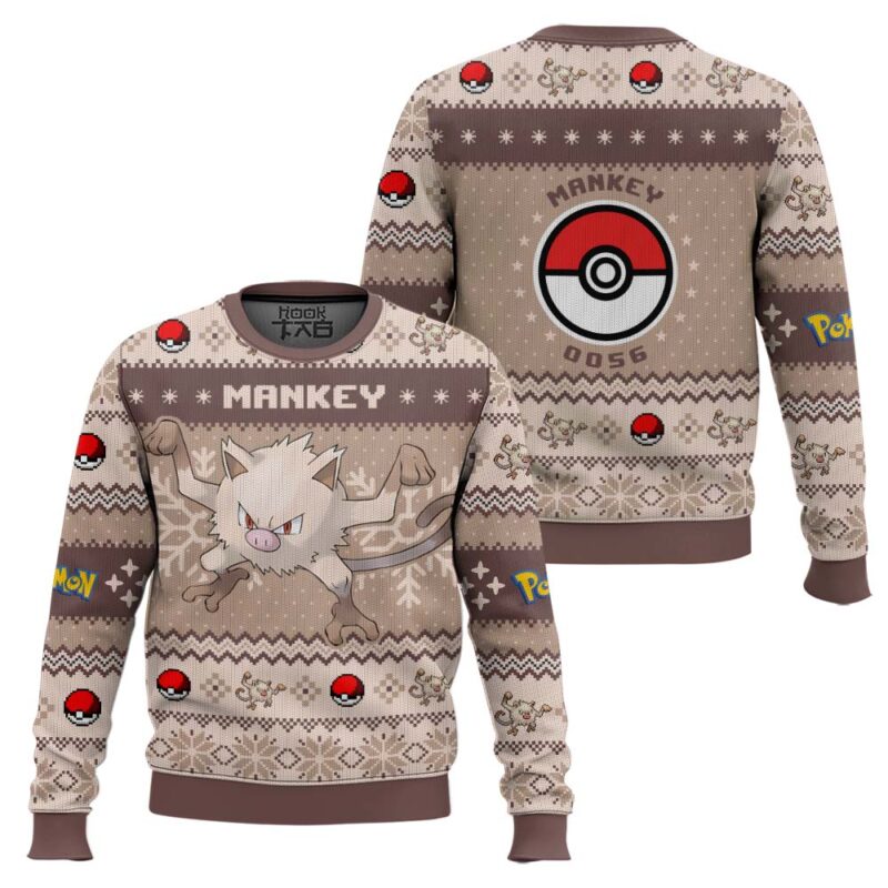 Hooktab Pokemon Gen 1 Mankey Ugly Christmas Sweater Hooktab Pokemon Gen 1 Mankey Ugly Christmas Sweater