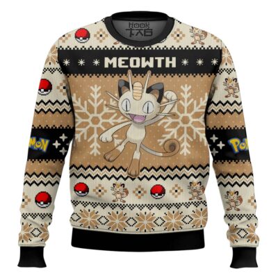 Hooktab Pokemon Gen 1 Meowth Ugly Christmas Sweater