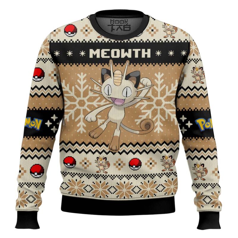 Hooktab Pokemon Gen 1 Meowth Ugly Christmas Sweater
