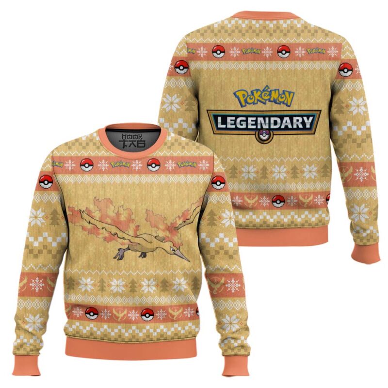 Hooktab Pokemon Gen 1 Moltres Ugly Christmas Sweater Hooktab Pokemon Gen 1 Moltres Ugly Christmas Sweater