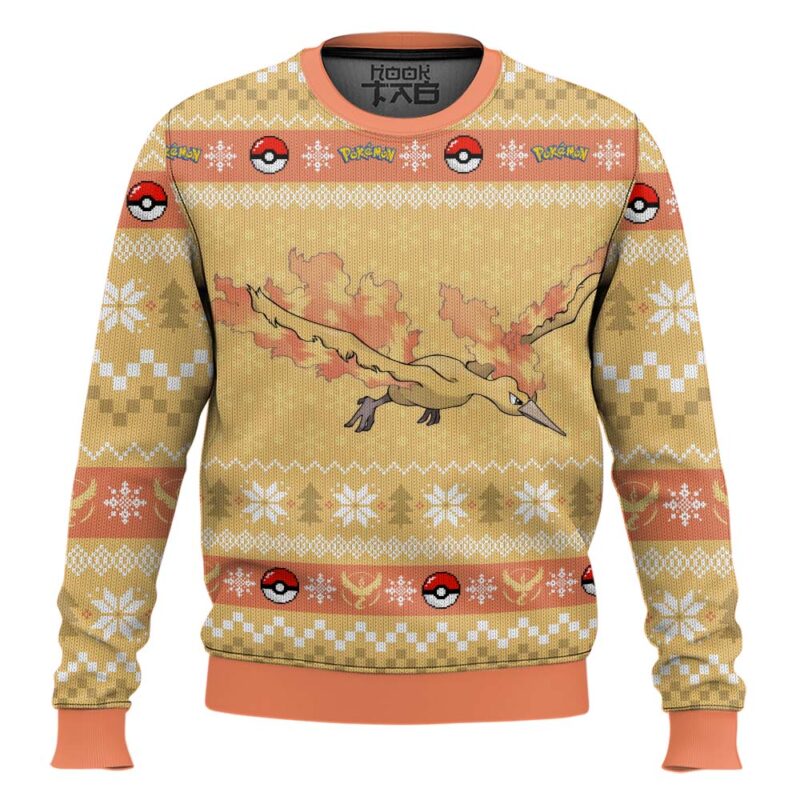 Hooktab Pokemon Gen 1 Moltres Ugly Christmas Sweater Hooktab Pokemon Gen 1 Moltres Ugly Christmas Sweater