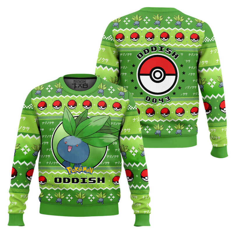 Hooktab Pokemon Gen 1 Oddish Ugly Christmas Sweater Hooktab Pokemon Gen 1 Oddish Ugly Christmas Sweater