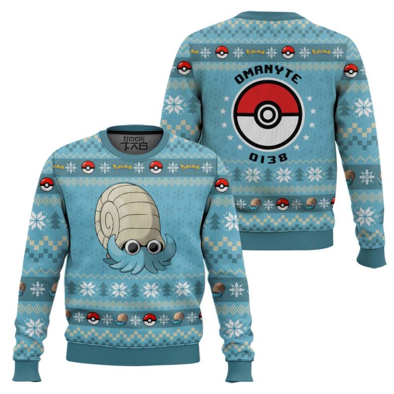 Hooktab Pokemon Gen 1 Omanyte Ugly Christmas Sweater Hooktab Pokemon Gen 1 Omanyte Ugly Christmas Sweater