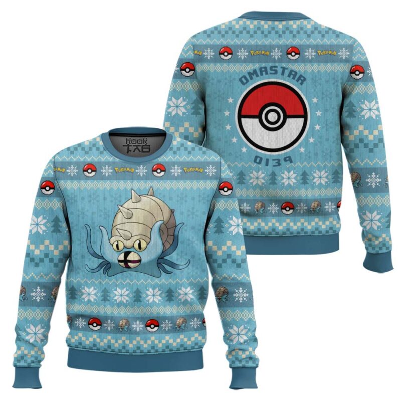 Hooktab Pokemon Gen 1 Omastar Ugly Christmas Sweater Hooktab Pokemon Gen 1 Omastar Ugly Christmas Sweater
