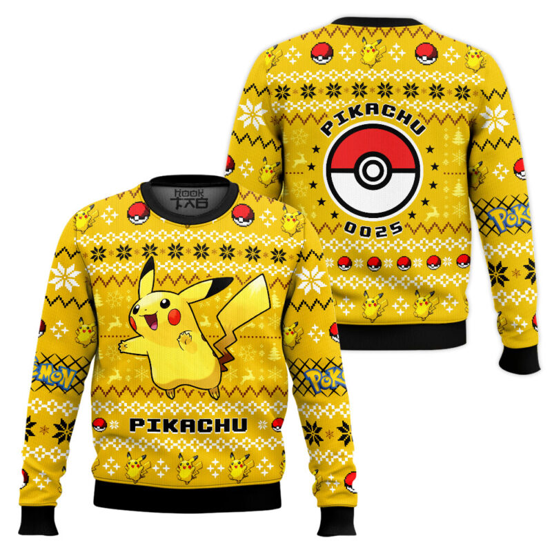 Hooktab Pokemon Gen 1 Pikachu Ugly Christmas Sweater Hooktab Pokemon Gen 1 Pikachu Ugly Christmas Sweater