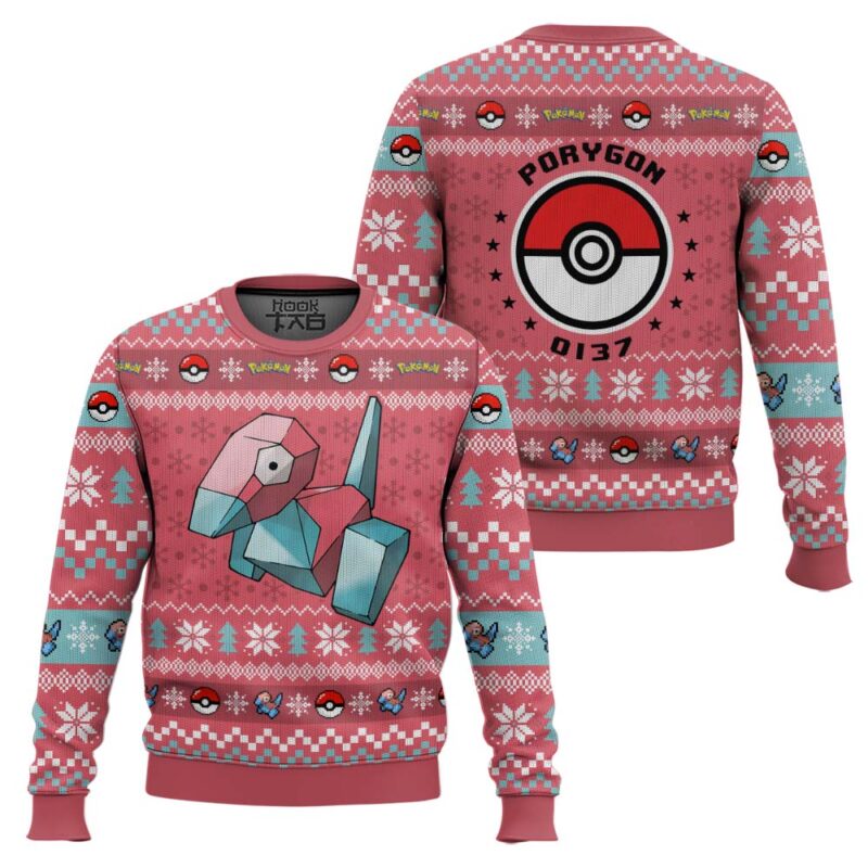 Hooktab Pokemon Gen 1 Porygon Ugly Christmas Sweater Hooktab Pokemon Gen 1 Porygon Ugly Christmas Sweater