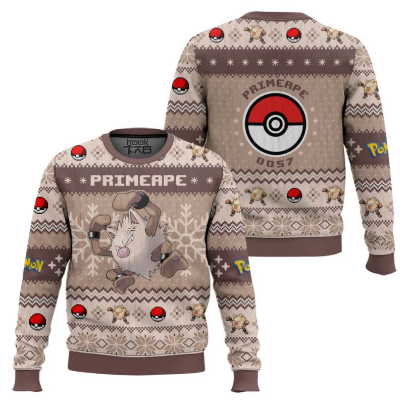 Hooktab Pokemon Gen 1 Primeape Ugly Christmas Sweater Hooktab Pokemon Gen 1 Primeape Ugly Christmas Sweater