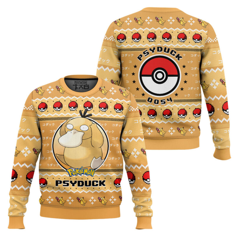 Hooktab Pokemon Gen 1 Psyduck Ugly Christmas Sweater Hooktab Pokemon Gen 1 Psyduck Ugly Christmas Sweater