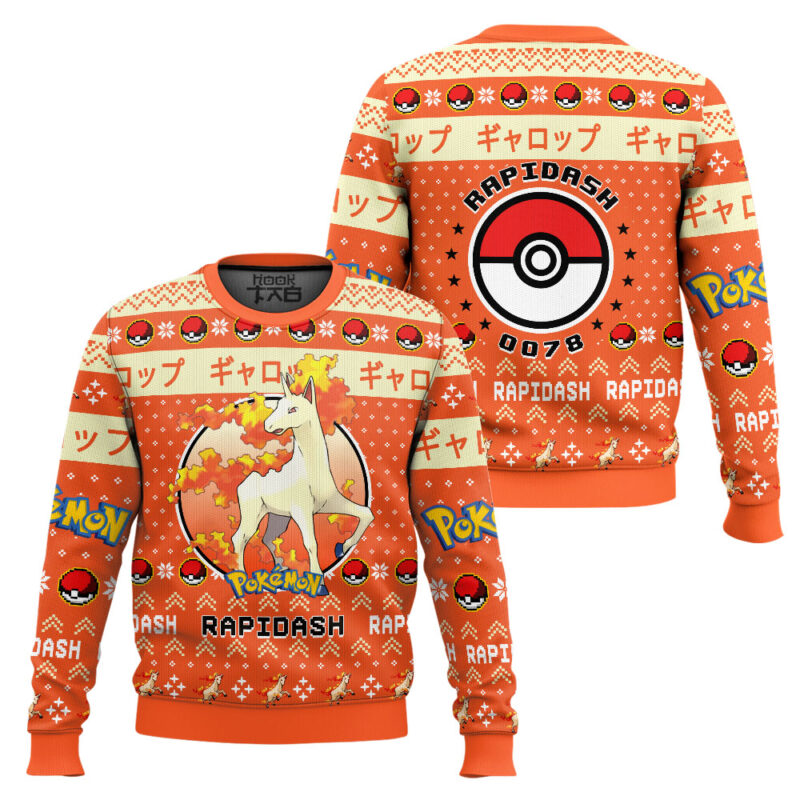 Hooktab Pokemon Gen 1 Rapidash Ugly Christmas Sweater Hooktab Pokemon Gen 1 Rapidash Ugly Christmas Sweater