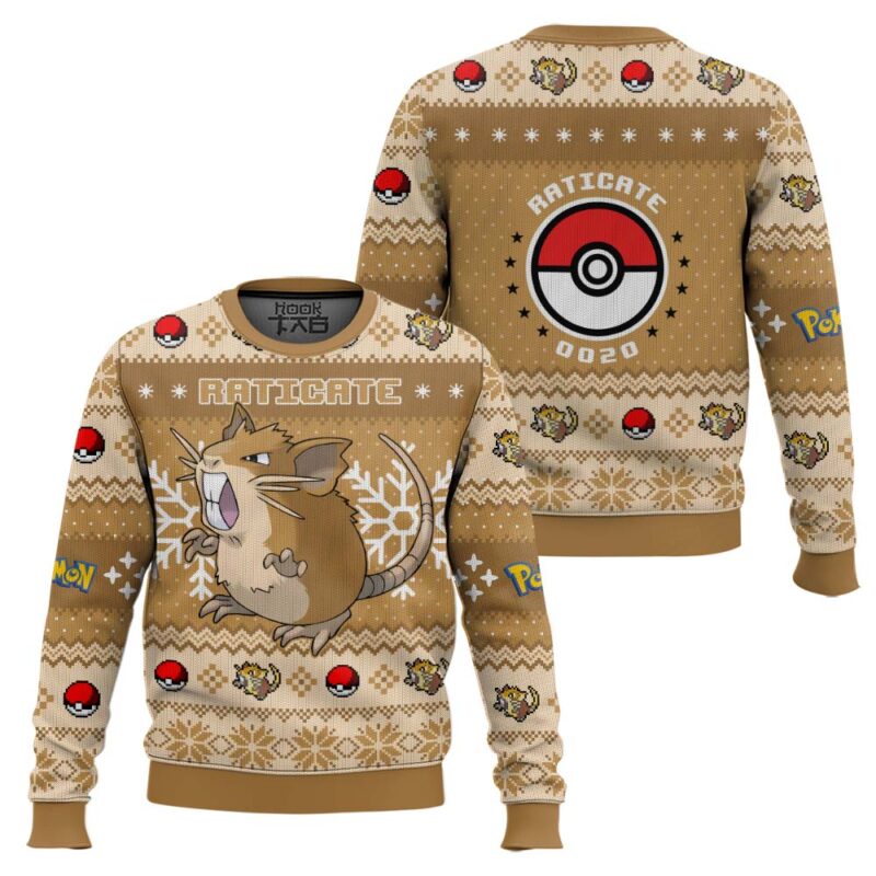 Hooktab Pokemon Gen 1 Raticate Ugly Christmas Sweater Hooktab Pokemon Gen 1 Raticate Ugly Christmas Sweater