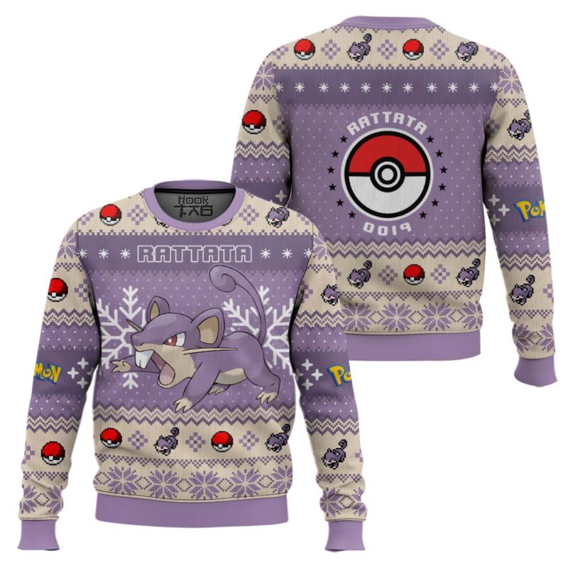 Hooktab Pokemon Gen 1 Rattata Ugly Christmas Sweater Hooktab Pokemon Gen 1 Rattata Ugly Christmas Sweater