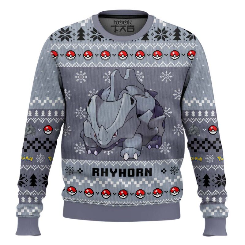 Hooktab Pokemon Gen 1 Rhyhorn Ugly Christmas Sweater