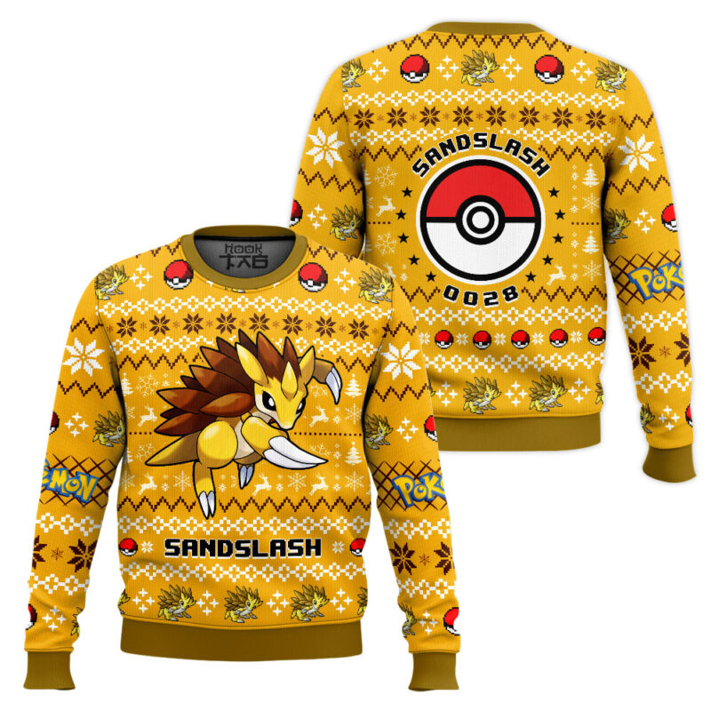 Hooktab Pokemon Gen 1 Sandslash Ugly Christmas Sweater Hooktab Pokemon Gen 1 Sandslash Ugly Christmas Sweater