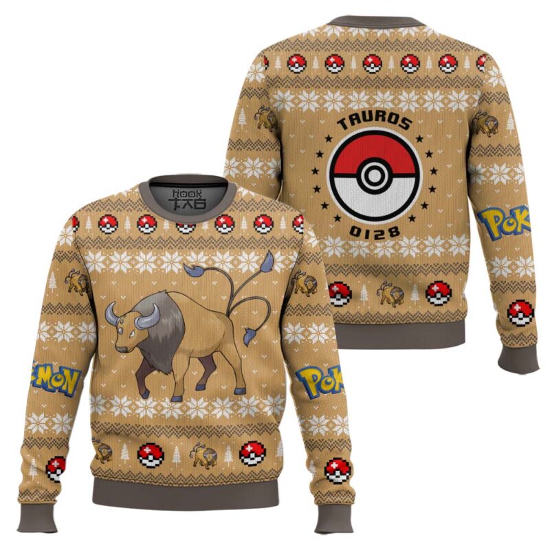 Hooktab Pokemon Gen 1 Tauros Ugly Christmas Sweater Hooktab Pokemon Gen 1 Tauros Ugly Christmas Sweater
