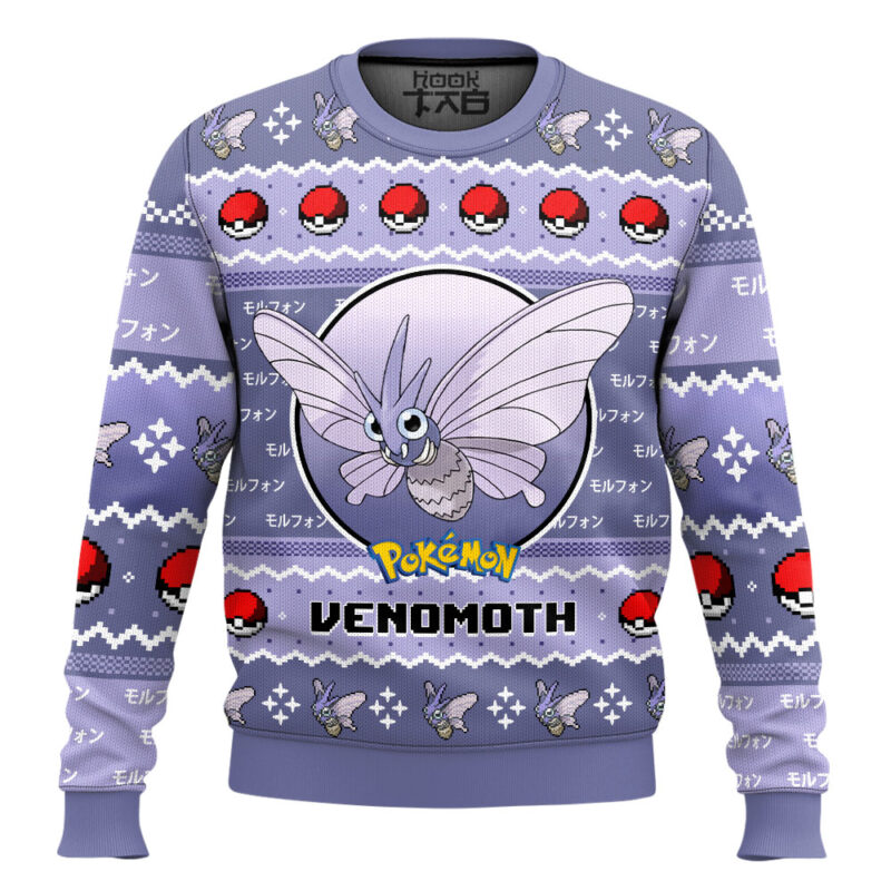 Hooktab Pokemon Gen 1 Venomoth Ugly Christmas Sweater