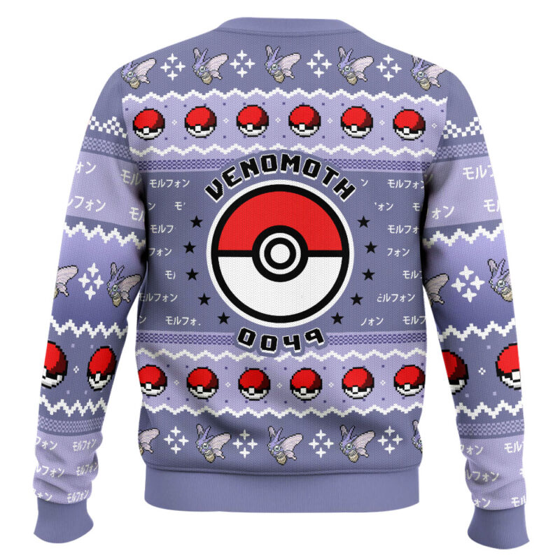 Hooktab Pokemon Gen 1 Venomoth Ugly Christmas Sweater Hooktab Pokemon Gen 1 Venomoth Ugly Christmas Sweater