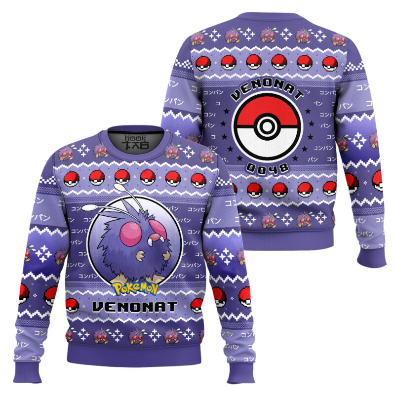 Hooktab Pokemon Gen 1 Venonat Ugly Christmas Sweater Hooktab Pokemon Gen 1 Venonat Ugly Christmas Sweater