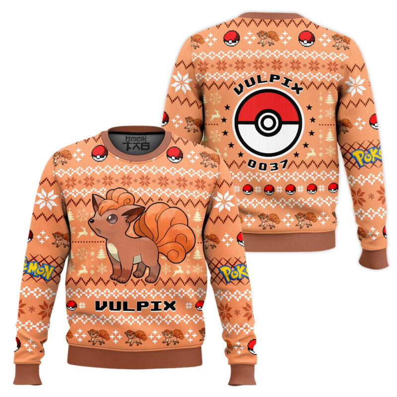 Hooktab Pokemon Gen 1 Vulpix Ugly Christmas Sweater Hooktab Pokemon Gen 1 Vulpix Ugly Christmas Sweater