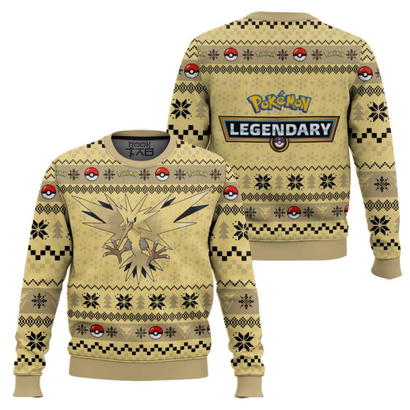 Hooktab Pokemon Gen 1 Zapdos Ugly Christmas Sweater Hooktab Pokemon Gen 1 Zapdos Ugly Christmas Sweater