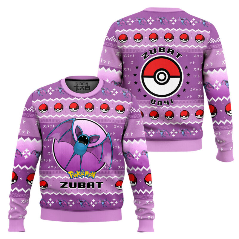 Hooktab Pokemon Gen 1 Zubat Ugly Christmas Sweater Hooktab Pokemon Gen 1 Zubat Ugly Christmas Sweater