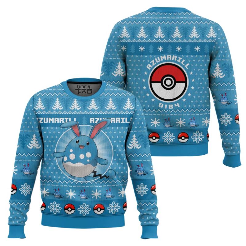 Hooktab Pokemon Gen 2 Azumarill Ugly Christmas Sweater Hooktab Pokemon Gen 2 Azumarill Ugly Christmas Sweater