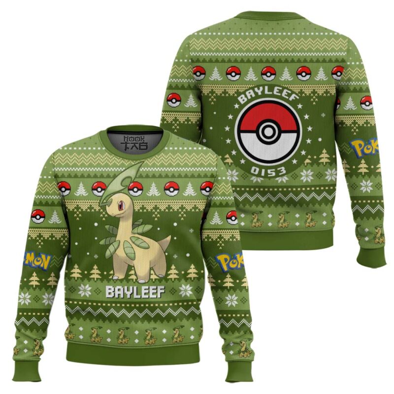 Hooktab Pokemon Gen 2 Bayleef Ugly Christmas Sweater Hooktab Pokemon Gen 2 Bayleef Ugly Christmas Sweater
