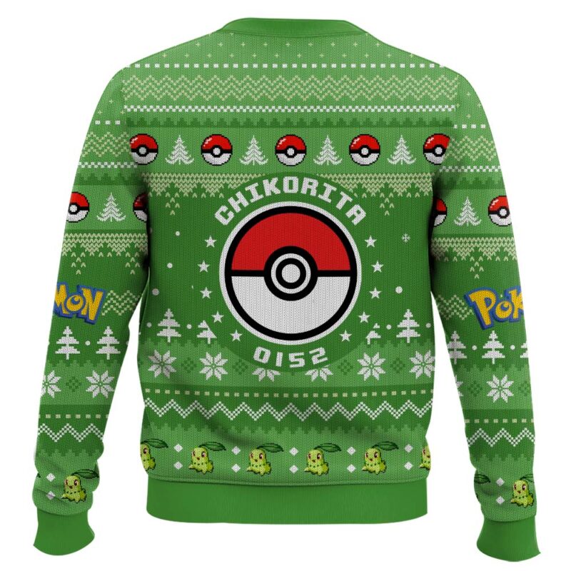 Hooktab Pokemon Gen 2 Chikorita Ugly Christmas Sweater Hooktab Pokemon Gen 2 Chikorita Ugly Christmas Sweater