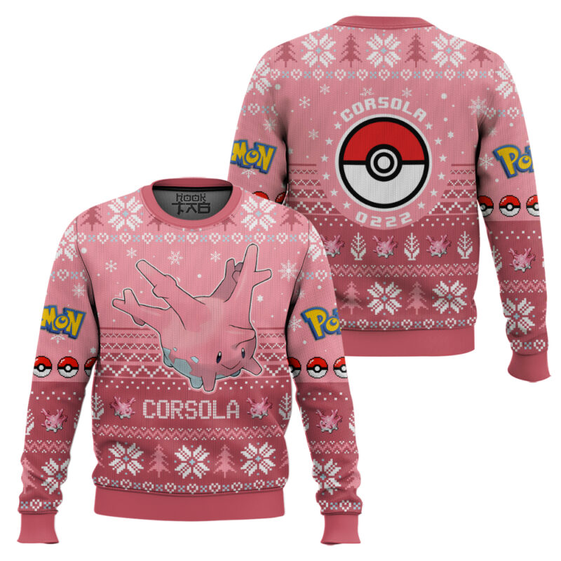 Hooktab Pokemon Gen 2 Corsola Ugly Christmas Sweater Hooktab Pokemon Gen 2 Corsola Ugly Christmas Sweater