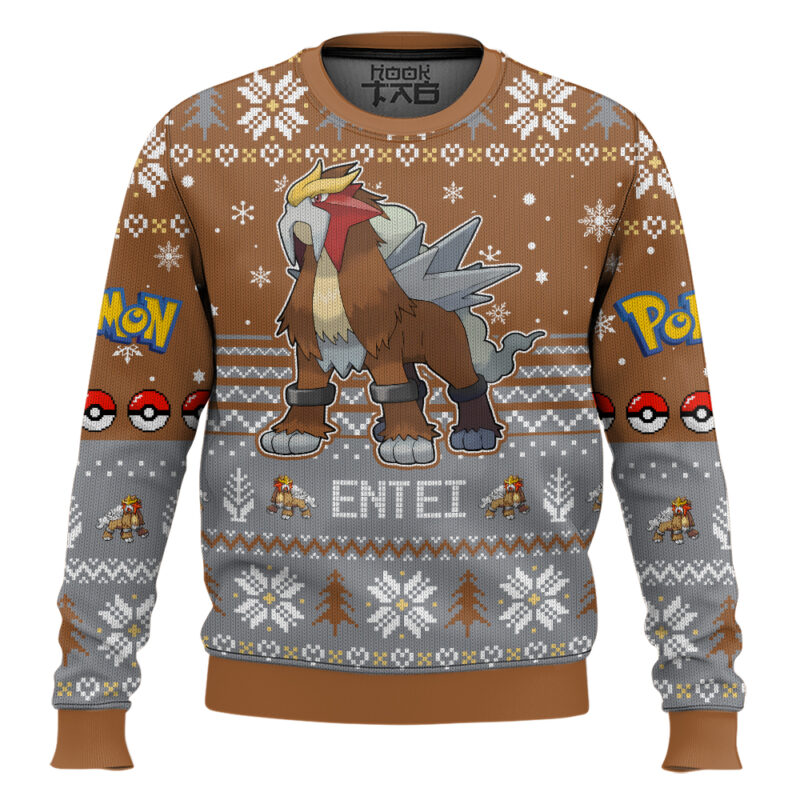 Hooktab Pokemon Gen 2 Entei Ugly Christmas Sweater