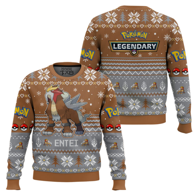 Hooktab Pokemon Gen 2 Entei Ugly Christmas Sweater Hooktab Pokemon Gen 2 Entei Ugly Christmas Sweater