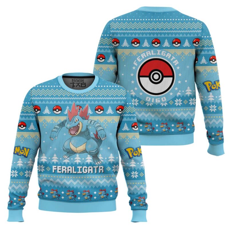 Hooktab Pokemon Gen 2 Feraligatr Ugly Christmas Sweater Hooktab Pokemon Gen 2 Feraligatr Ugly Christmas Sweater