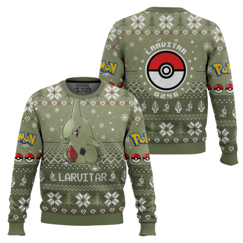 Hooktab Pokemon Gen 2 Larvitar Ugly Christmas Sweater Hooktab Pokemon Gen 2 Larvitar Ugly Christmas Sweater