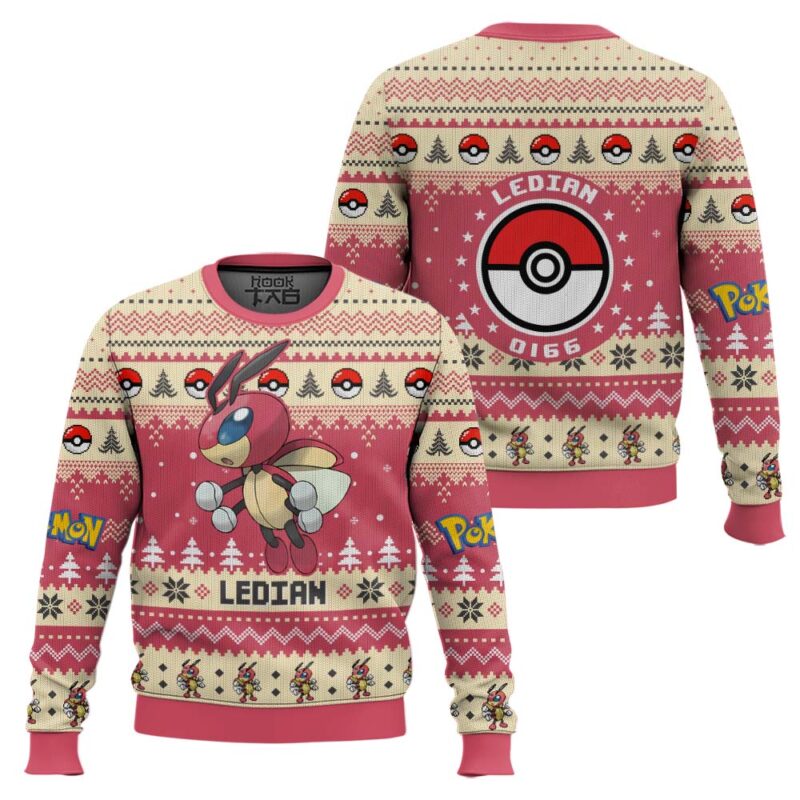 Hooktab Pokemon Gen 2 Ledian Ugly Christmas Sweater Hooktab Pokemon Gen 2 Ledian Ugly Christmas Sweater