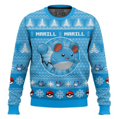 Hooktab Pokemon Gen 2 Marill Ugly Christmas Sweater