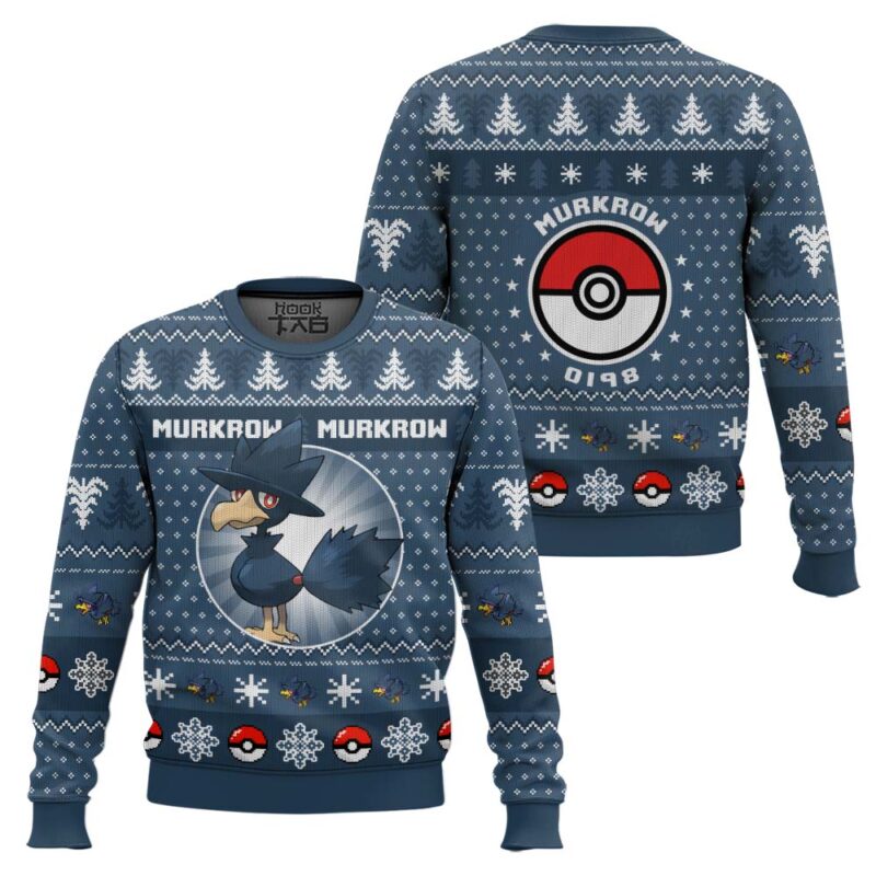 Hooktab Pokemon Gen 2 Murkrow Ugly Christmas Sweater Hooktab Pokemon Gen 2 Murkrow Ugly Christmas Sweater