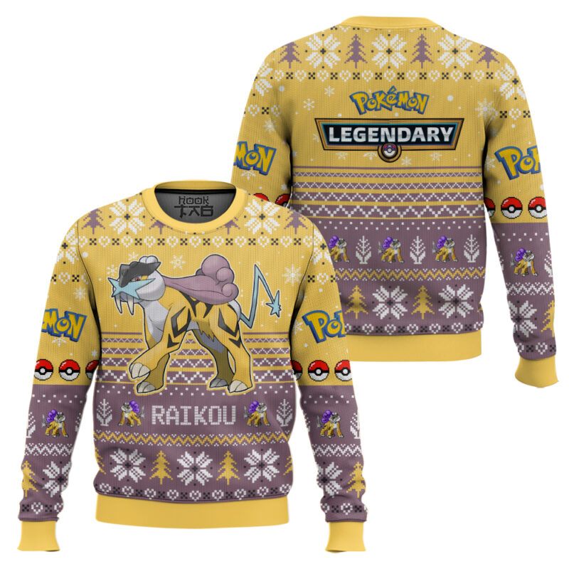 Hooktab Pokemon Gen 2 Raikou Ugly Christmas Sweater Hooktab Pokemon Gen 2 Raikou Ugly Christmas Sweater