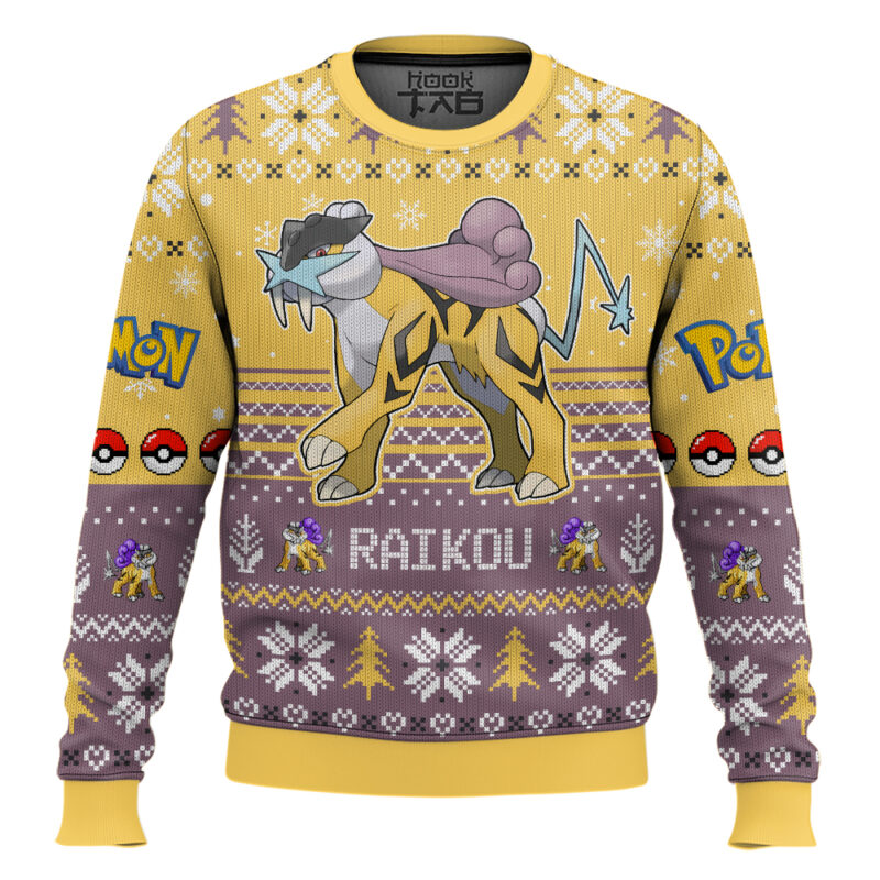 Hooktab Pokemon Gen 2 Raikou Ugly Christmas Sweater