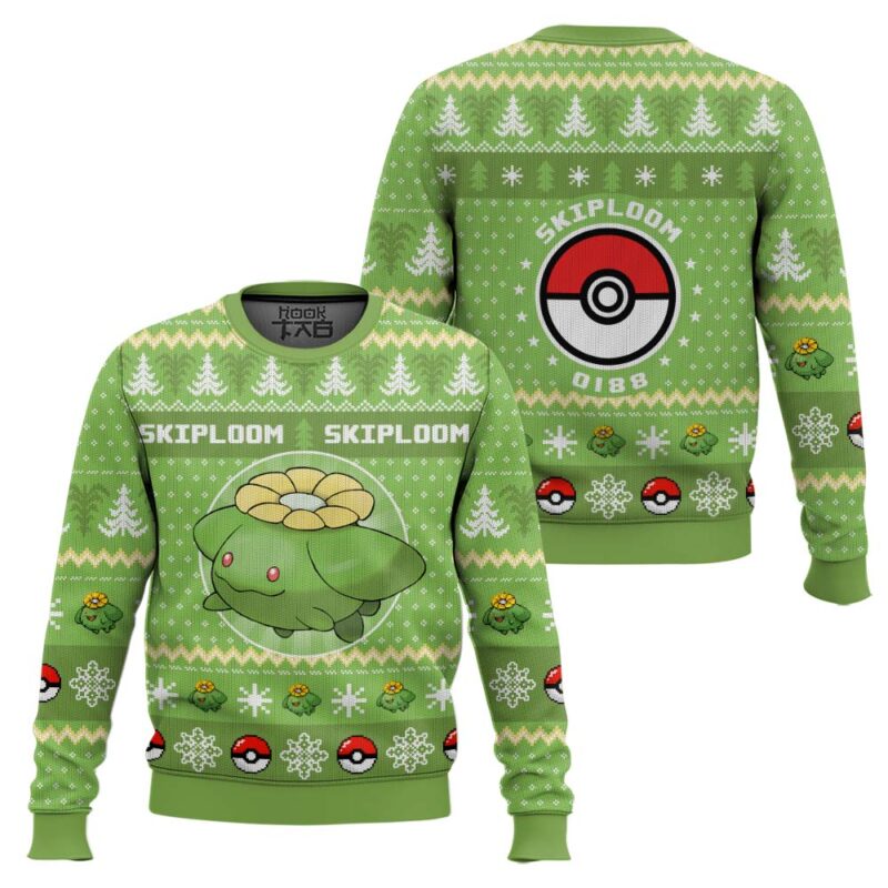 Hooktab Pokemon Gen 2 Skiploom Ugly Christmas Sweater Hooktab Pokemon Gen 2 Skiploom Ugly Christmas Sweater