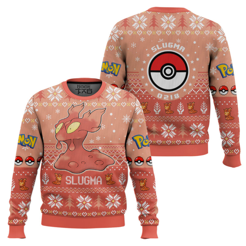 Hooktab Pokemon Gen 2 Slugma Ugly Christmas Sweater Hooktab Pokemon Gen 2 Slugma Ugly Christmas Sweater