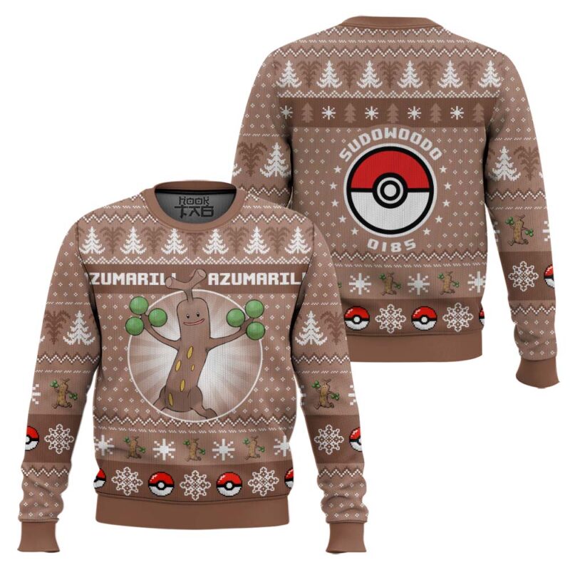 Hooktab Pokemon Gen 2 Sudowoodo Ugly Christmas Sweater Hooktab Pokemon Gen 2 Sudowoodo Ugly Christmas Sweater