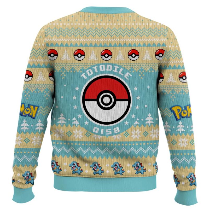Hooktab Pokemon Gen 2 Totodile Ugly Christmas Sweater Hooktab Pokemon Gen 2 Totodile Ugly Christmas Sweater