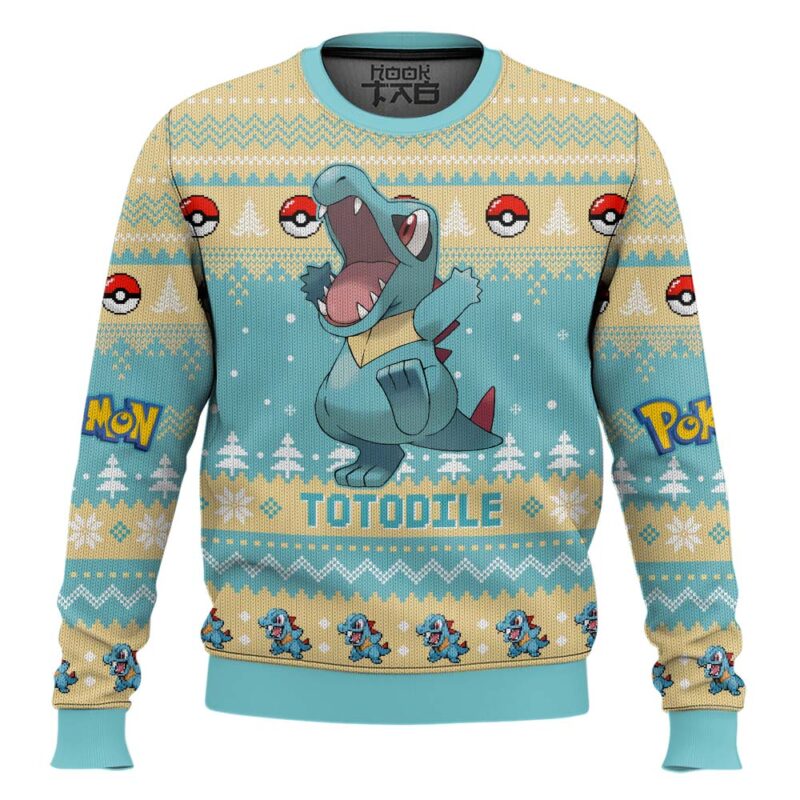 Hooktab Pokemon Gen 2 Totodile Ugly Christmas Sweater