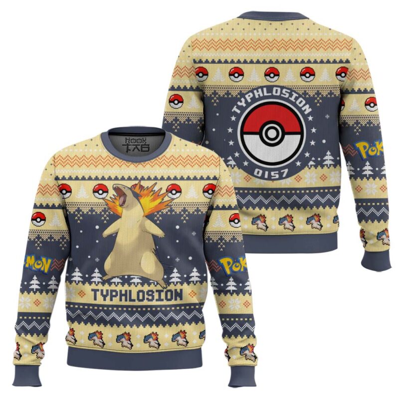 Hooktab Pokemon Gen 2 Typhlosion Ugly Christmas Sweater Hooktab Pokemon Gen 2 Typhlosion Ugly Christmas Sweater