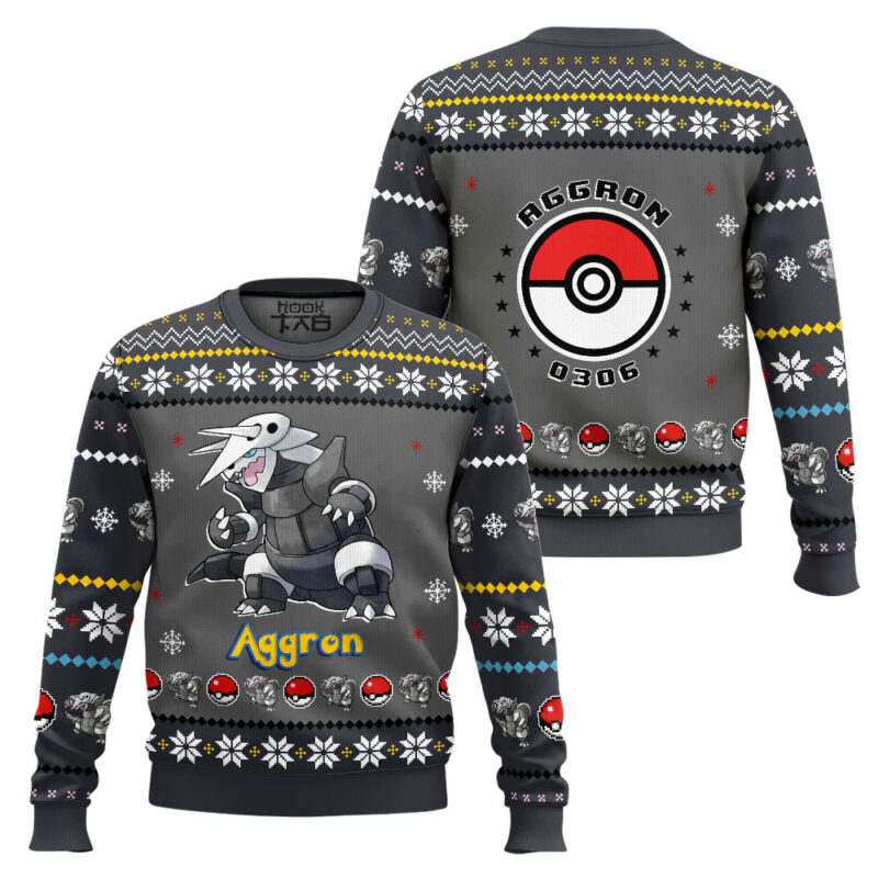 Hooktab Pokemon Gen 3 Aggron Ugly Christmas Sweater Hooktab Pokemon Gen 3 Aggron Ugly Christmas Sweater