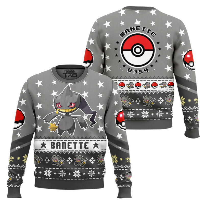Hooktab Pokemon Gen 3 Banette Ugly Christmas Sweater Hooktab Pokemon Gen 3 Banette Ugly Christmas Sweater