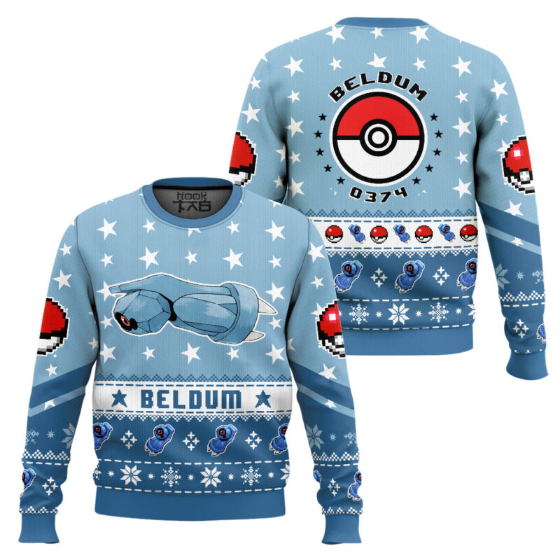 Hooktab Pokemon Gen 3 Beldum Ugly Christmas Sweater Hooktab Pokemon Gen 3 Beldum Ugly Christmas Sweater