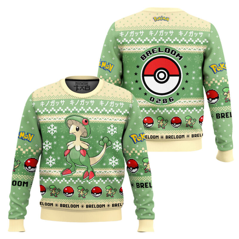 Hooktab Pokemon Gen 3 Breloom Ugly Christmas Sweater Hooktab Pokemon Gen 3 Breloom Ugly Christmas Sweater