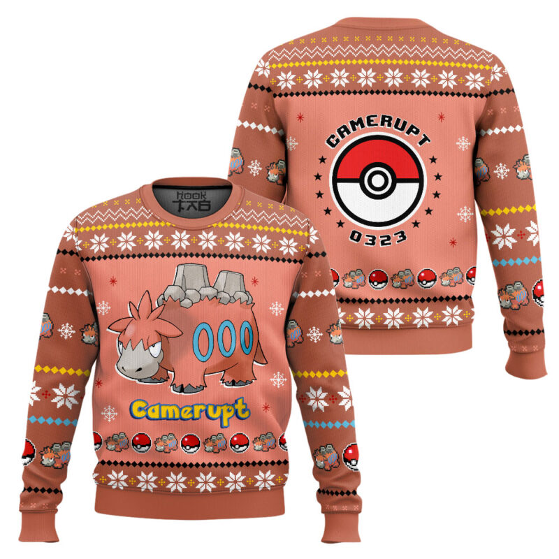 Hooktab Pokemon Gen 3 Camerupt Ugly Christmas Sweater Hooktab Pokemon Gen 3 Camerupt Ugly Christmas Sweater
