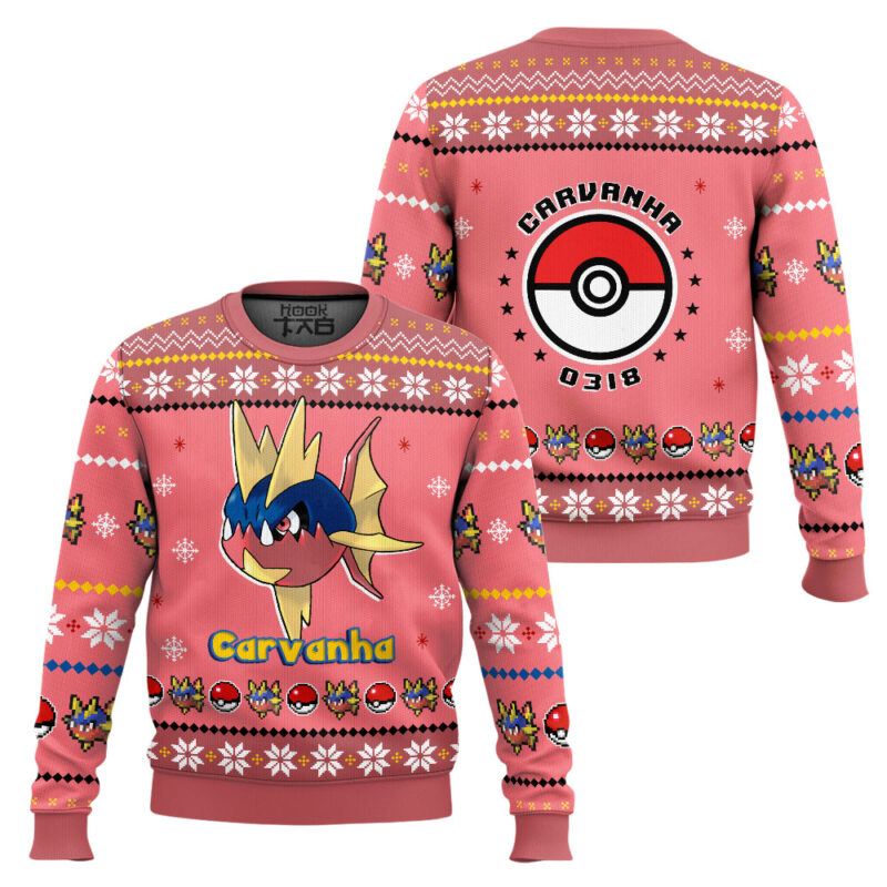 Hooktab Pokemon Gen 3 Carvanha Ugly Christmas Sweater Hooktab Pokemon Gen 3 Carvanha Ugly Christmas Sweater