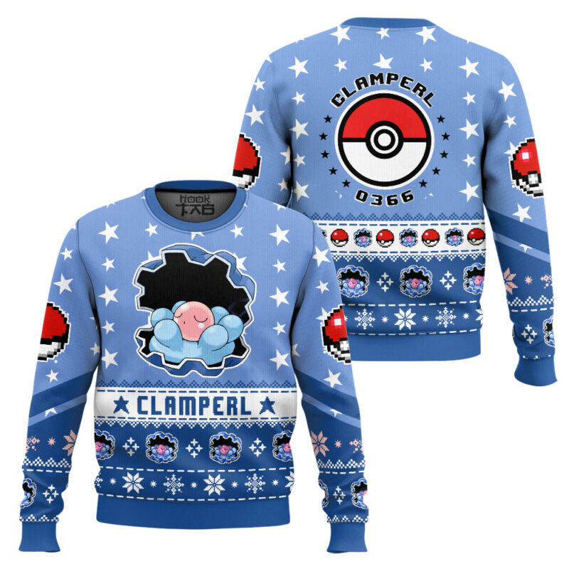 Hooktab Pokemon Gen 3 Clamperl Ugly Christmas Sweater Hooktab Pokemon Gen 3 Clamperl Ugly Christmas Sweater